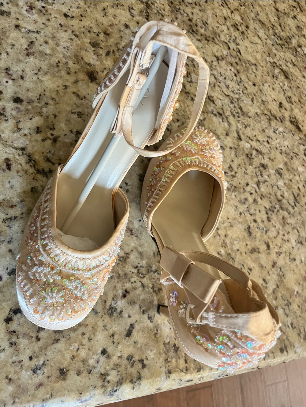 Embellished Ivory Cream Satin Ankle-Strap heels